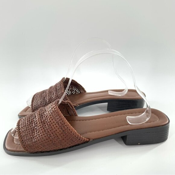 Faded Glory womens sandals size 9 brown leather vintage slip on slides 80s 90s - Picture 8 of 13